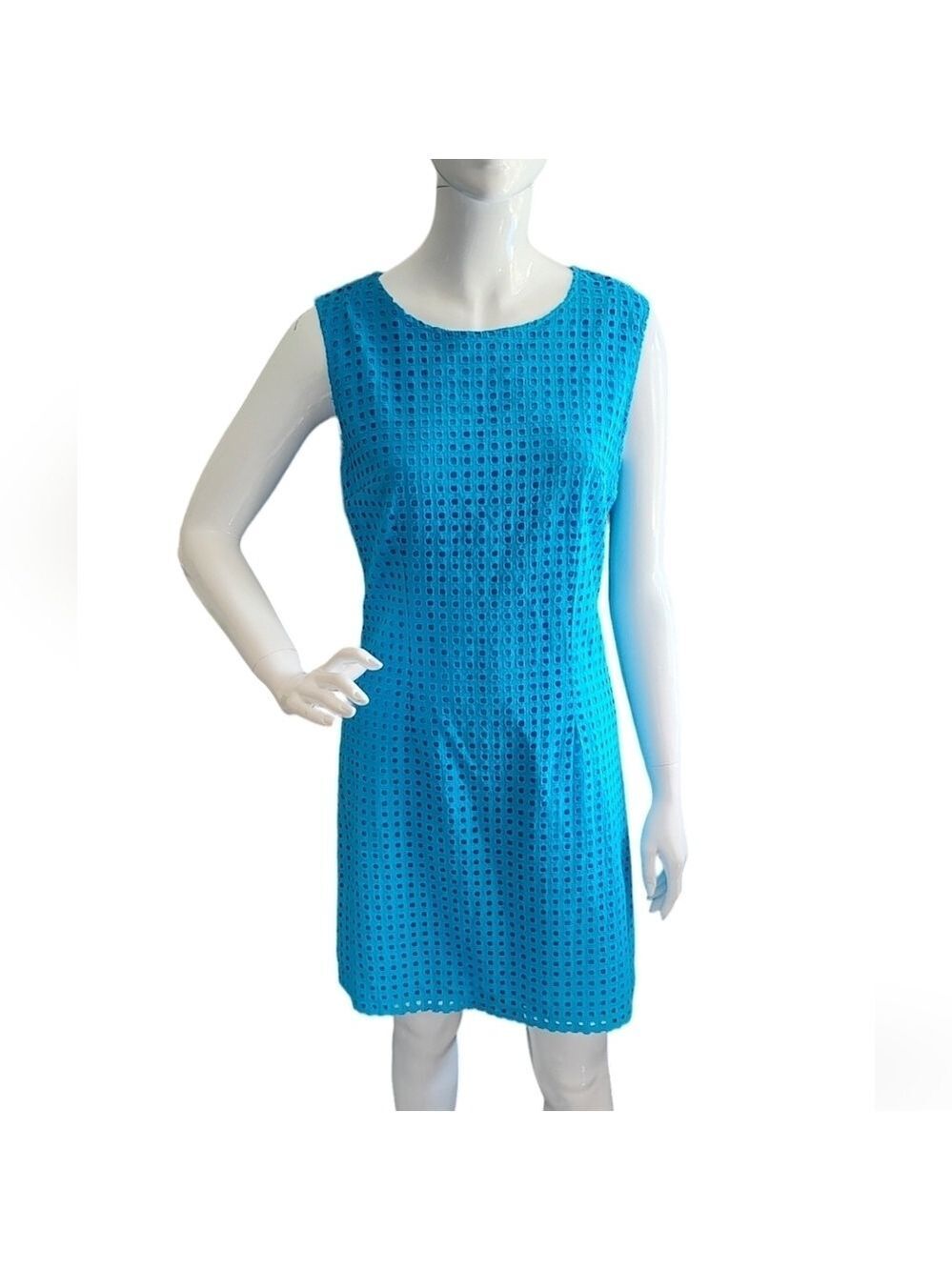 ALFRED SUNG Blue Eyelet Sleeveless Midi Dress Size 8